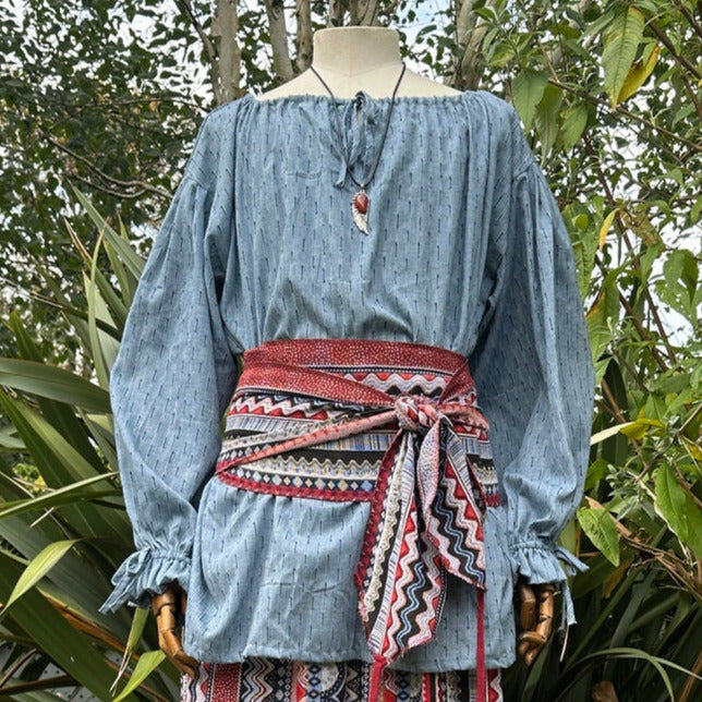 Medieval Shirt Round Neck in Blue Cotton