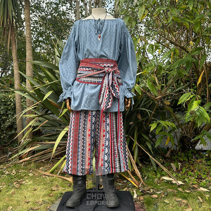 Medieval Shirt Round Neck in Blue Cotton
