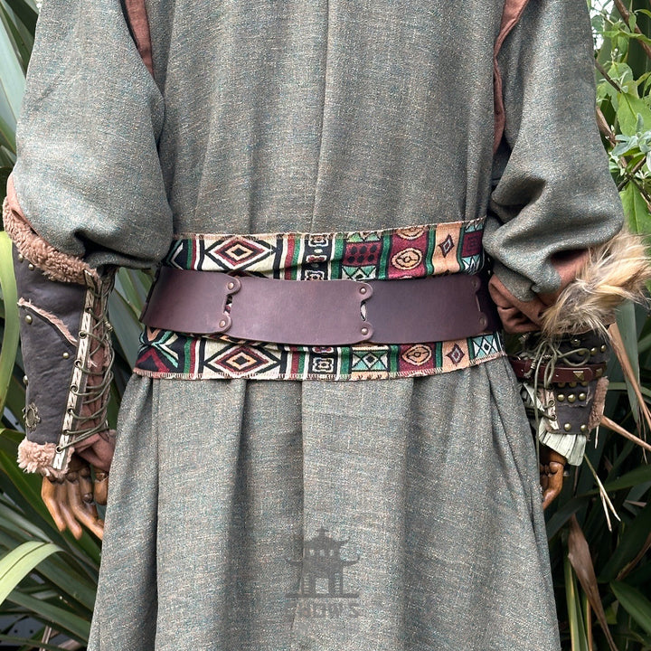 LARP-Gürtel- und Schärpenset mit Zubehör - Dunkelgraue Wolle - Schwarzes Büffelleder - Geschenkideen