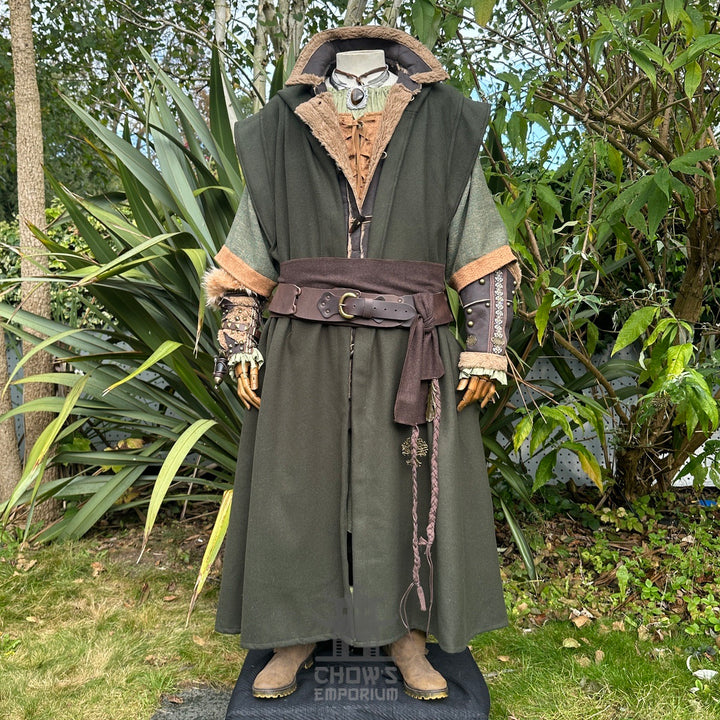 Azure Warrior LARP-Outfit – 6-teiliges Set; gepolsterte Gambeson-Jacke, Kapuze, Tunika, Hose, Gürtel