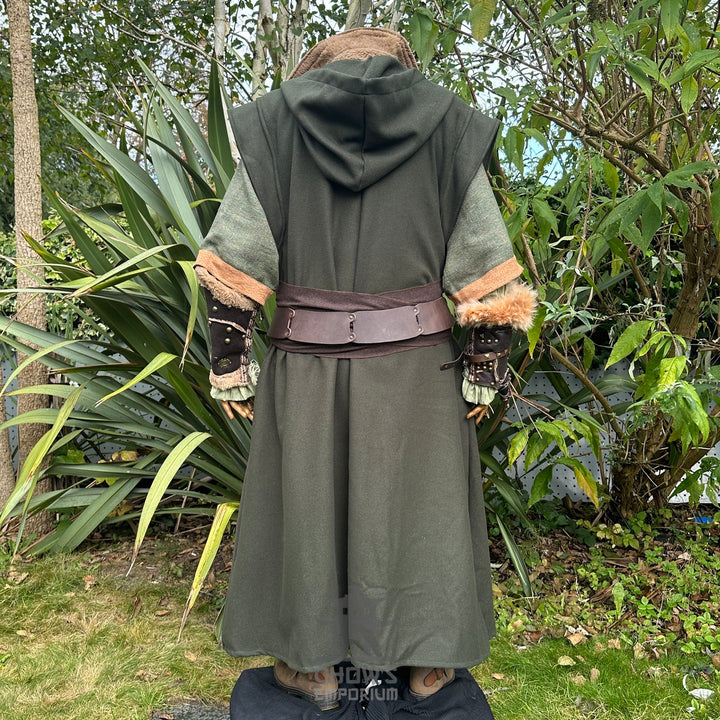 Azure Warrior LARP-Outfit – 6-teiliges Set; gepolsterte Gambeson-Jacke, Kapuze, Tunika, Hose, Gürtel