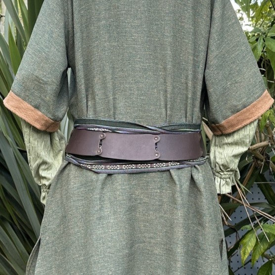 LARP Belt and Sash Set - Green Stripe Pattern - Buffalo Leather