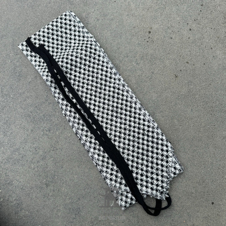 LARP Belt and Sash Set - Black and White Check Pattern - Buffalo Leather