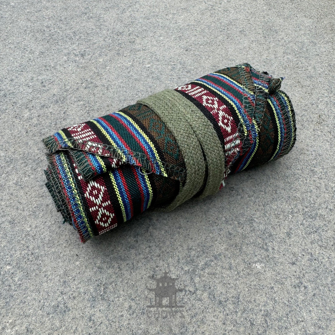 LARP Belt and Sash Set - Green Stripe Pattern - Buffalo Leather