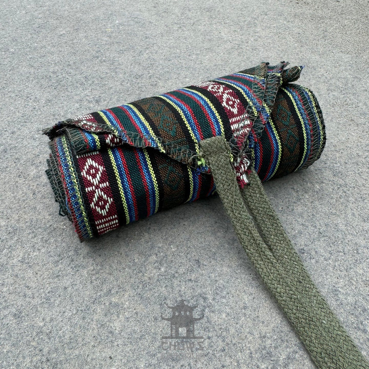 LARP Belt and Sash Set - Green Stripe Pattern - Buffalo Leather