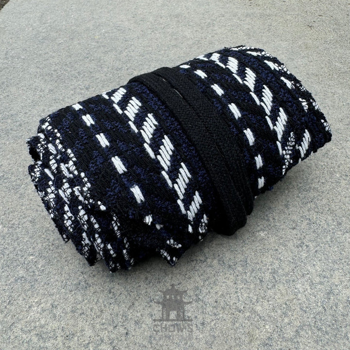 Black, White & Blue Herringbone Sash