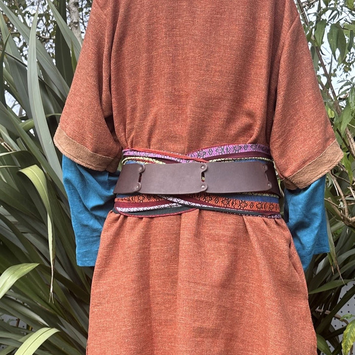 LARP Belt and Sash Set - Red Multi Pattern - Buffalo Leather