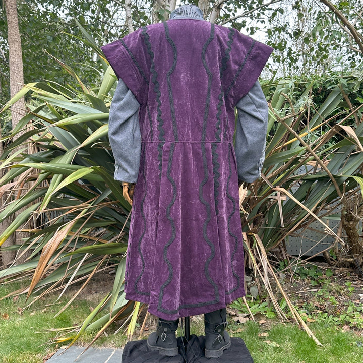 LARP Panelled Waistcoat - Purple - Suede Effect Fabric with Ornate Braiding - Chows Emporium Ltd