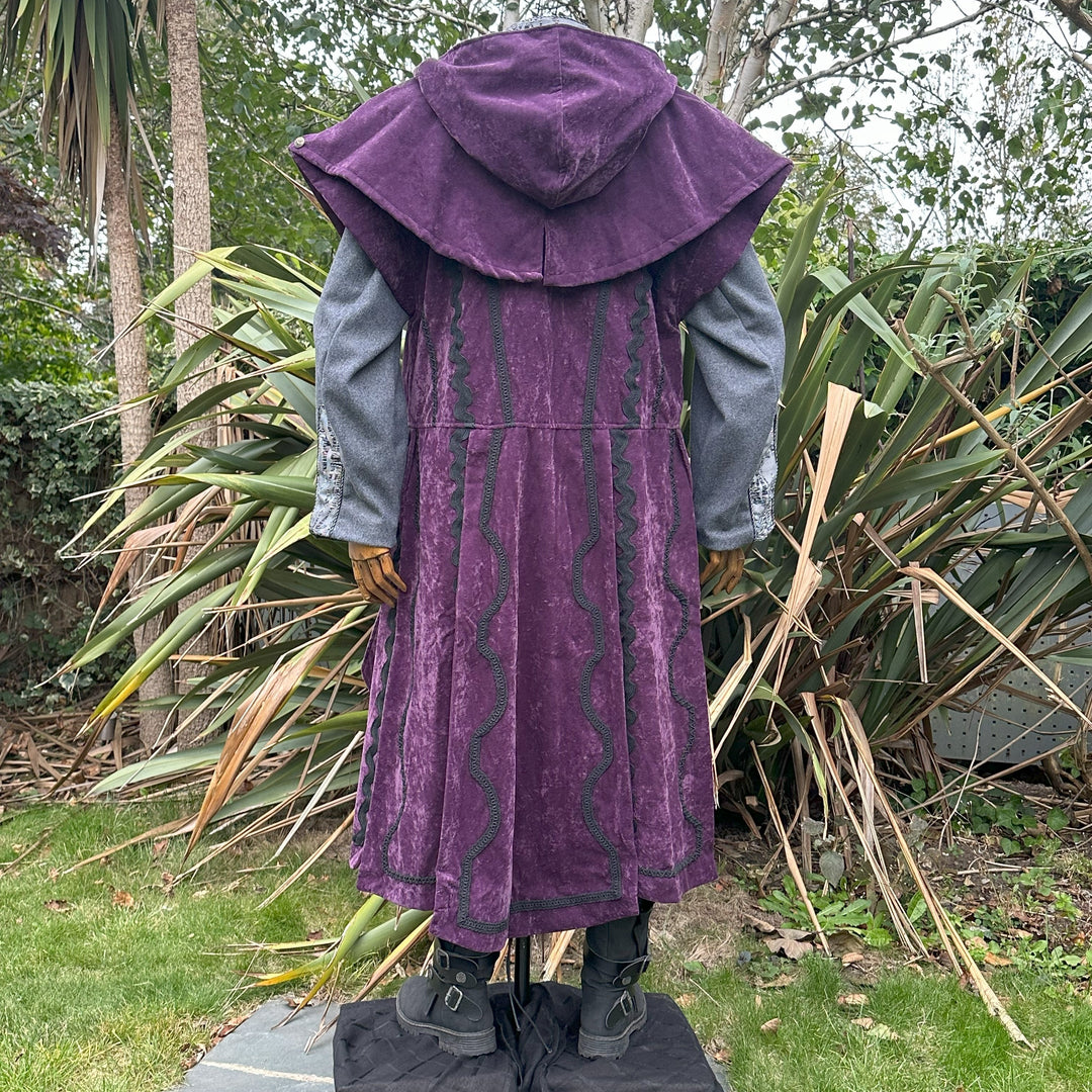 Shadow Wizard LARP Outfit - 2 Pieces, Purple Panel Waistcoat & Hood - Chows Emporium Ltd