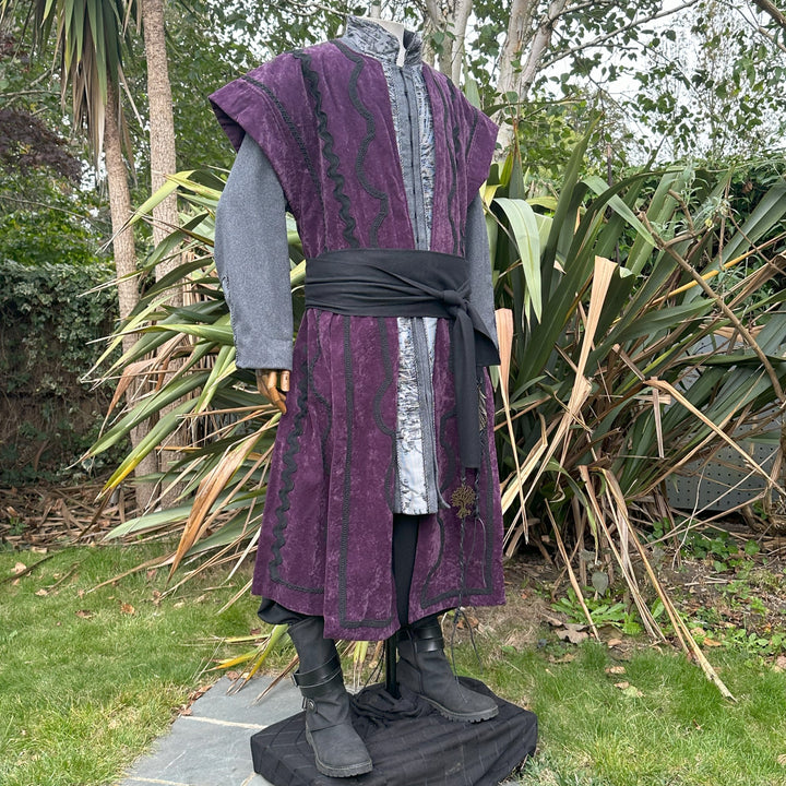 Shadow Wizard LARP Outfit - 3 Pieces; Purple Panel Waistcoat, Jacket, Sash - Chows Emporium Ltd