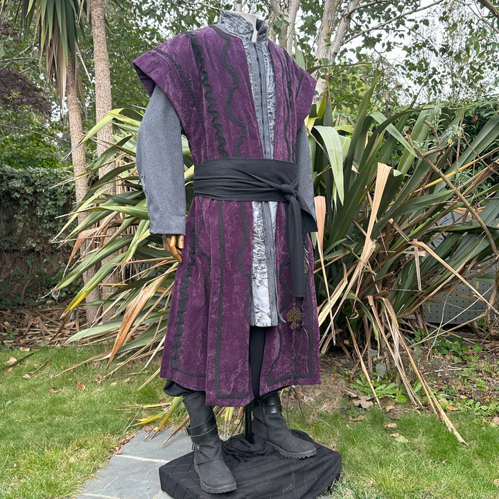 LARP Panelled Waistcoat - Purple - Suede Effect Fabric with Ornate Braiding - Chows Emporium Ltd