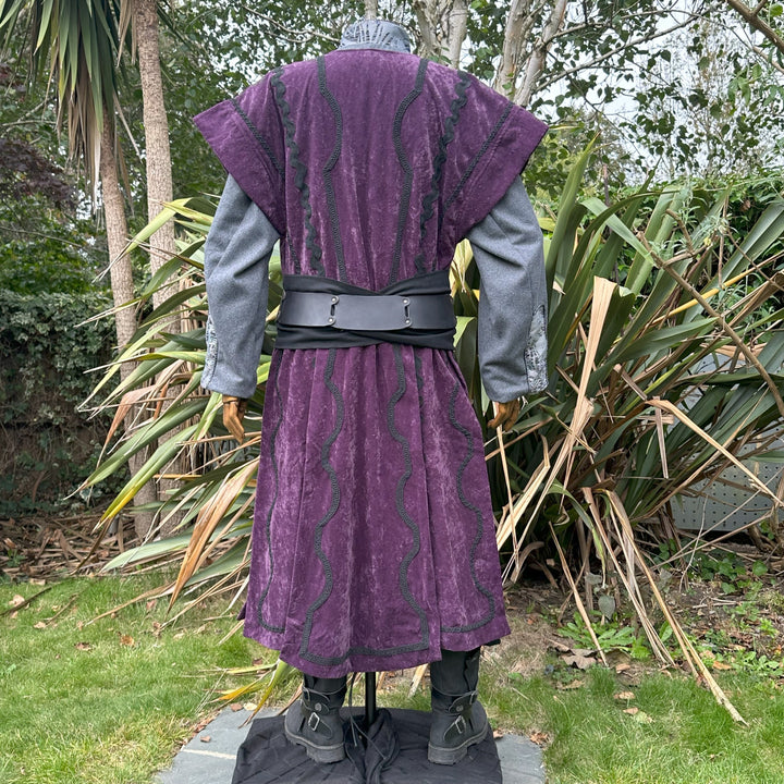 LARP Panelled Waistcoat - Purple - Suede Effect Fabric with Ornate Braiding - Chows Emporium Ltd