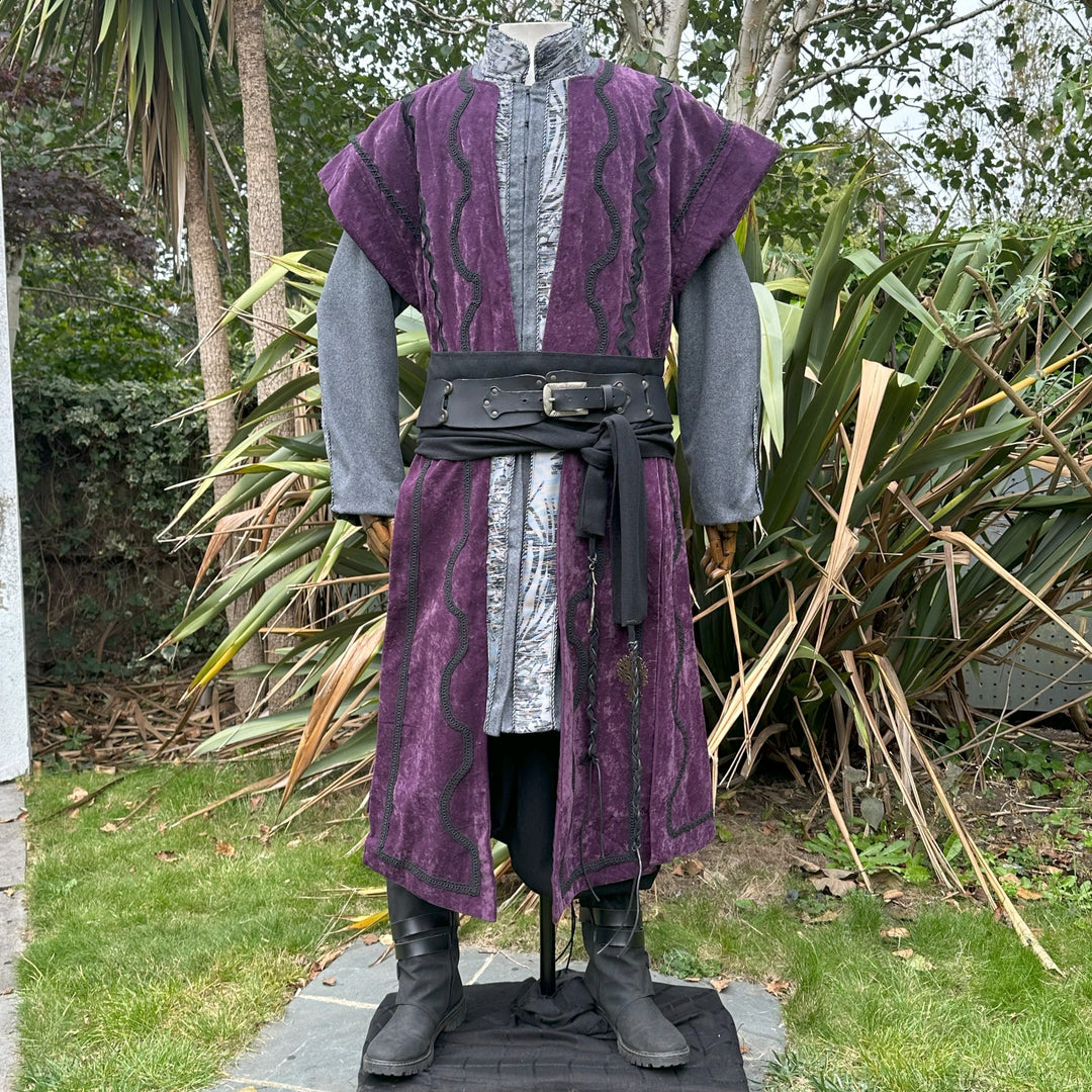 LARP Panelled Waistcoat - Purple - Suede Effect Fabric with Ornate Braiding - Chows Emporium Ltd