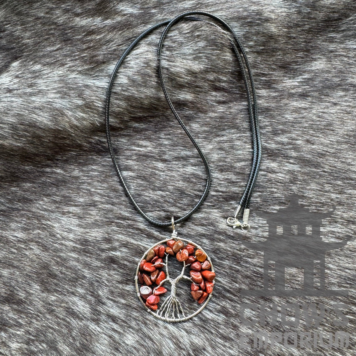 Bronze Tree of Life necklace with red stones, perfect for medieval LARP events.