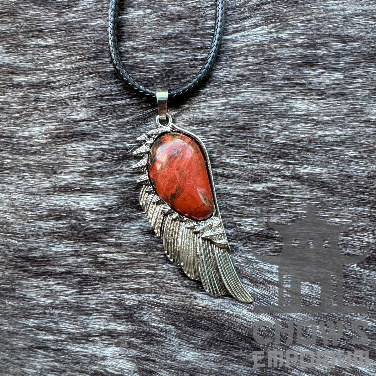 Bronze and red stone wing necklace with feather details for LARP and medieval wear.