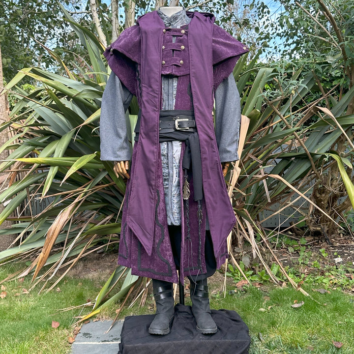 Shadow Wizard LARP Outfit - 2 Pieces, Purple Panel Waistcoat & Hood - Chows Emporium Ltd