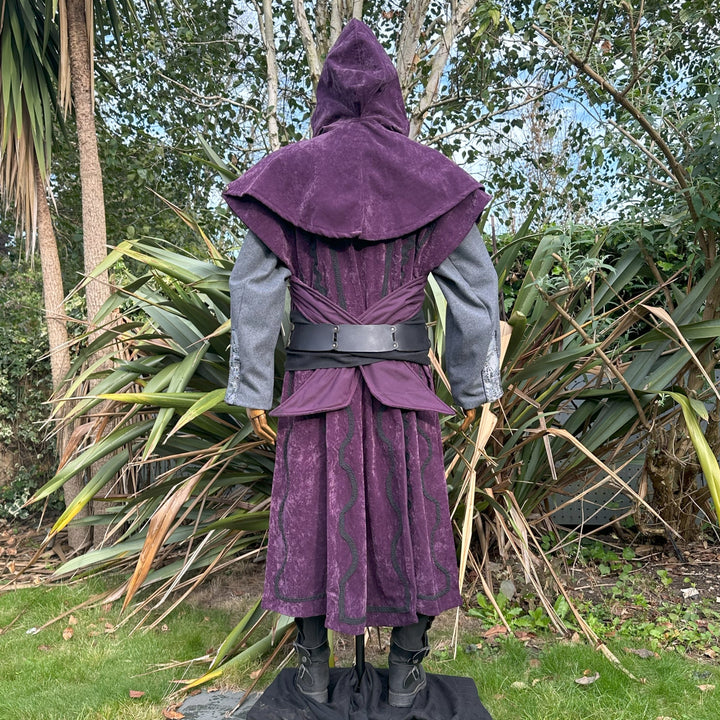 Shadow Wizard LARP Outfit - 5 Pieces; Purple Panel Waistcoat and Hood, Jacket, Belt, Sash - Chows Emporium Ltd
