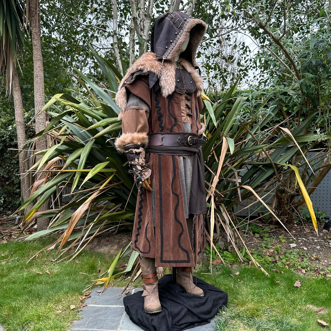 Dwarf Warrior LARP Outfit - 7 Pieces; Waistcoat, Tunic, Hood, Vambrace