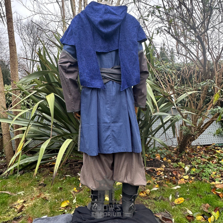 Cagoule médiévale enveloppante - Bleu - Écharpe en laine Cagoule LARP