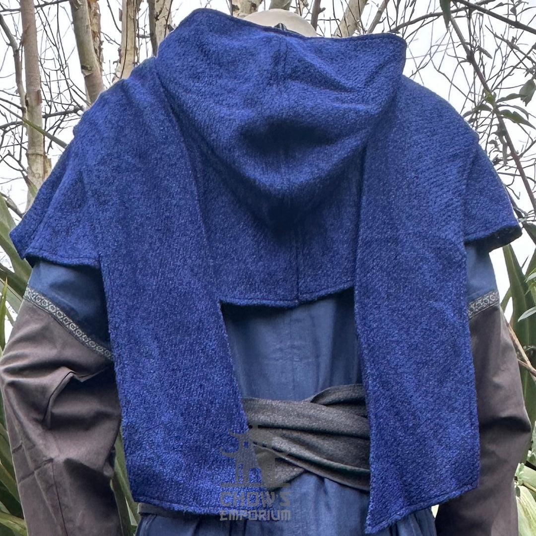 Cagoule médiévale enveloppante - Bleu - Écharpe en laine Cagoule LARP