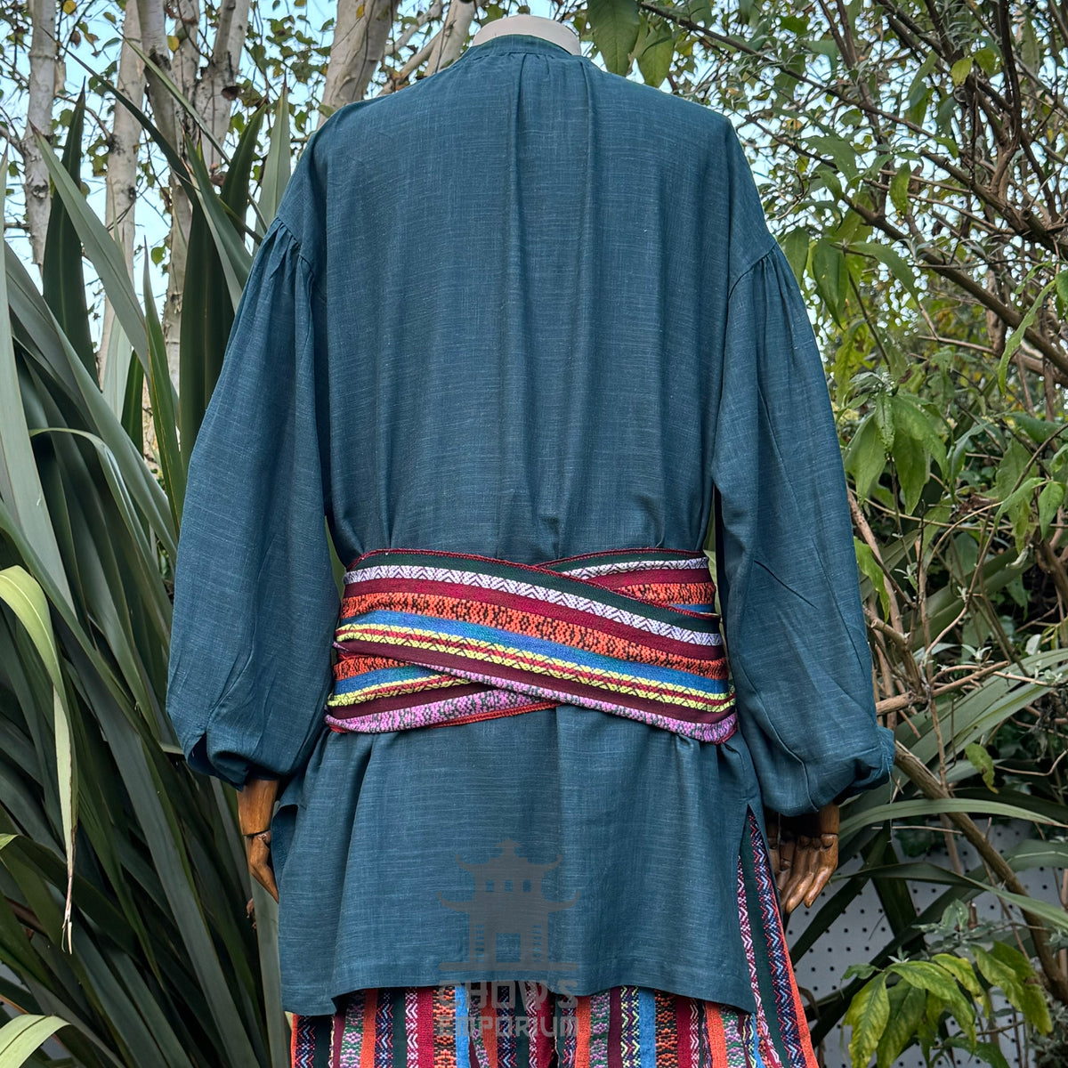 unisex teal medieval shirt styled.