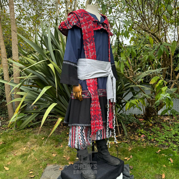 Medieval Scarf Hood, Tricolour Wool Wrap Around Hood