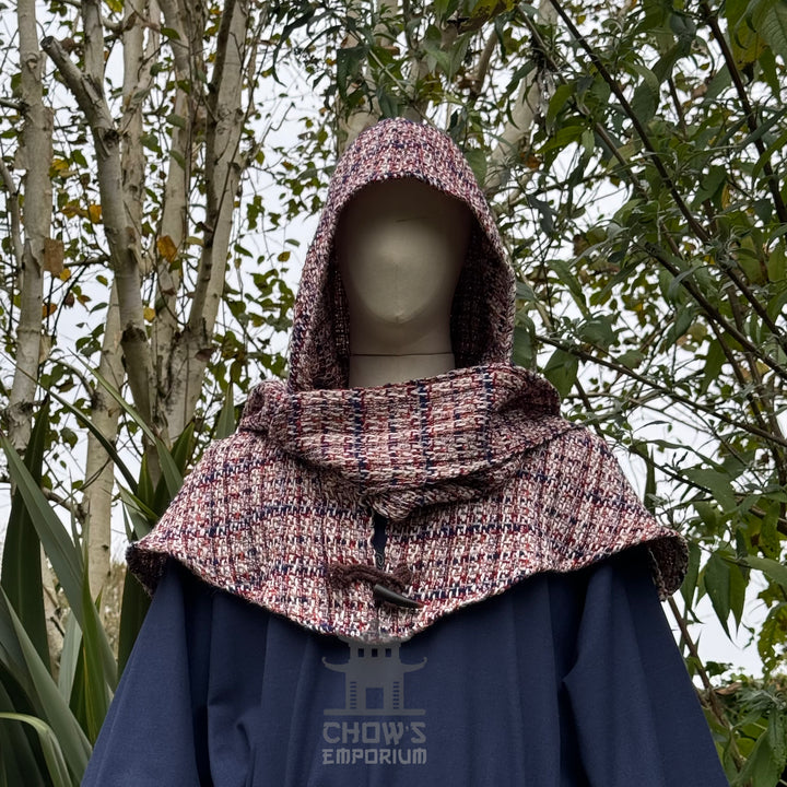 Medieval Scarf Hood, Tricolour Wool Wrap Around Hood