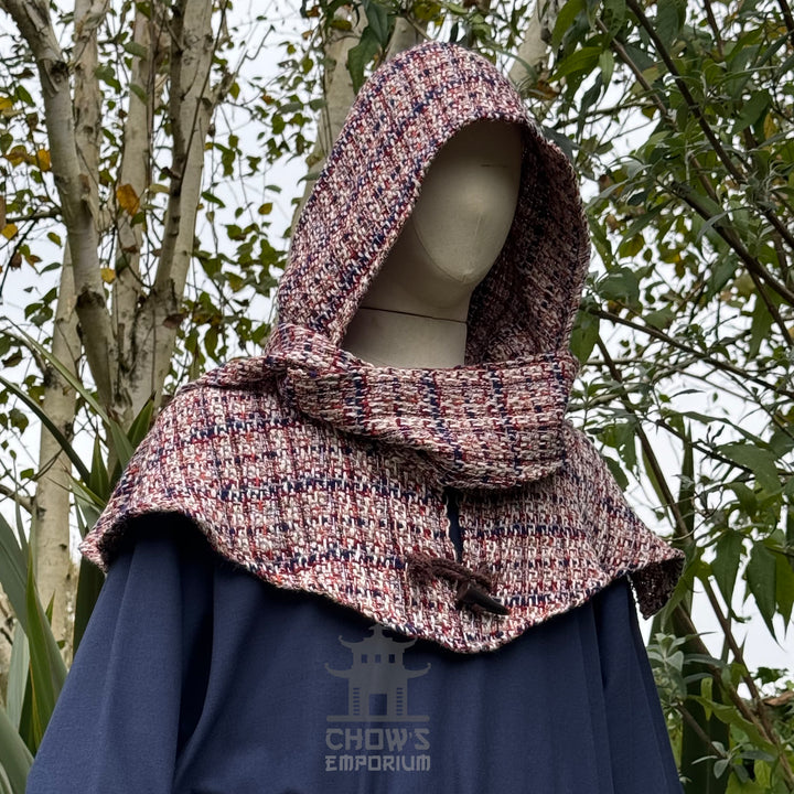 Medieval Scarf Hood, Tricolour Wool Wrap Around Hood