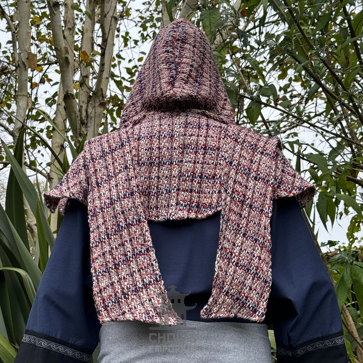 Medieval Scarf Hood, Tricolour Wool Wrap Around Hood