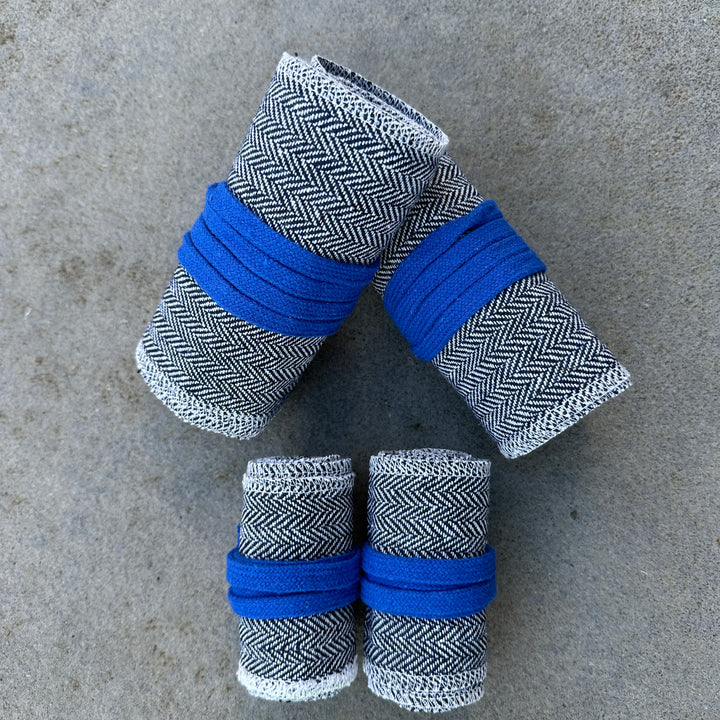 Blue & White Herringbone Wool Leg and Arm Wrap Set