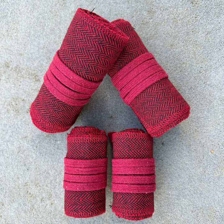 Red Herringbone Wool Leg and Arm Wrap Set