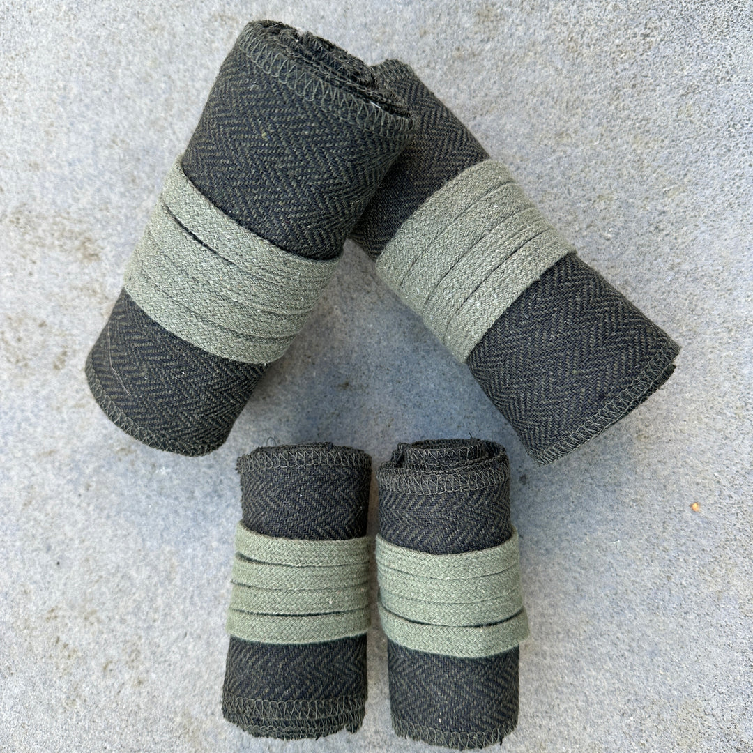 Green Herringbone Wool Leg and Arm Wrap Set