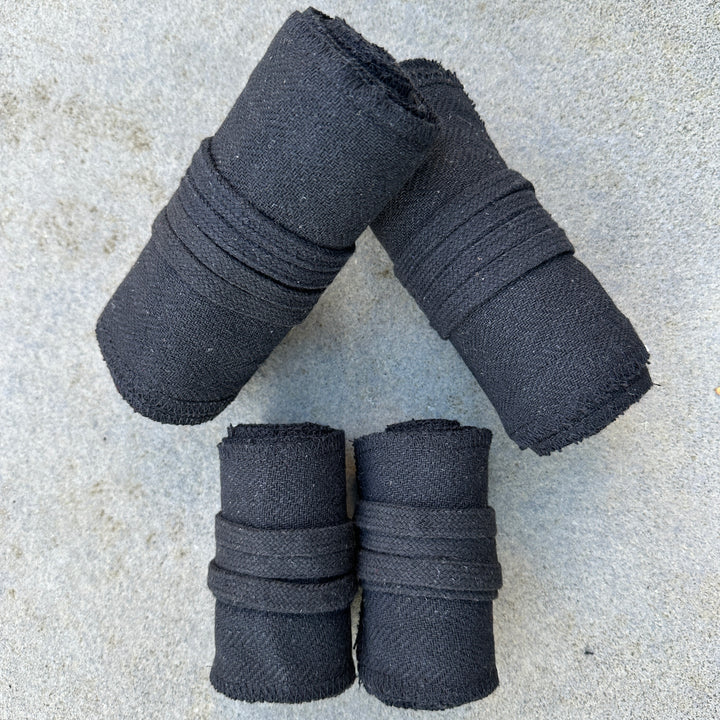 Black Herringbone Wool Leg and Arm Wrap Set