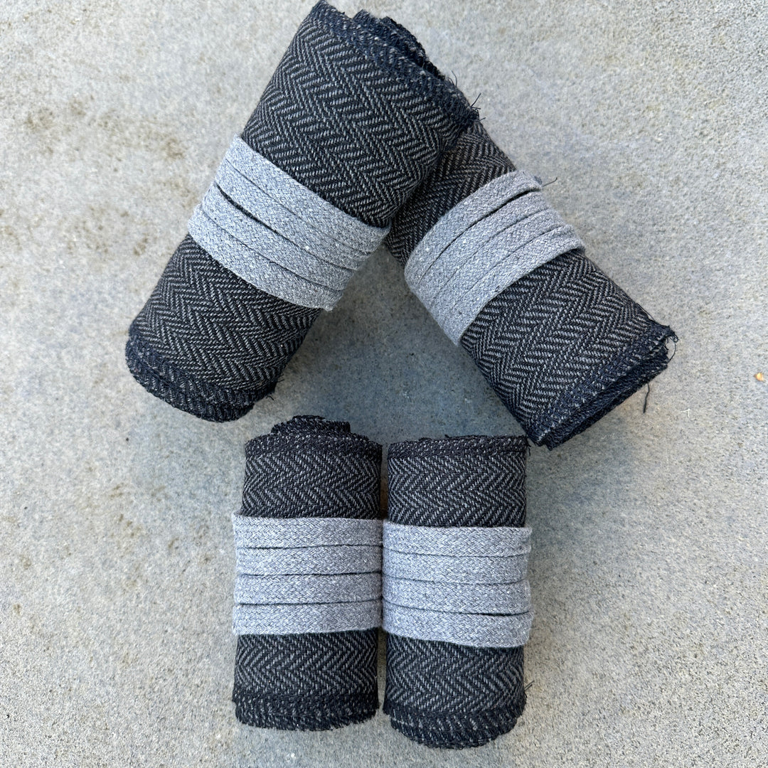 Grey & Black Herringbone Wool Leg and Arm Wrap Set