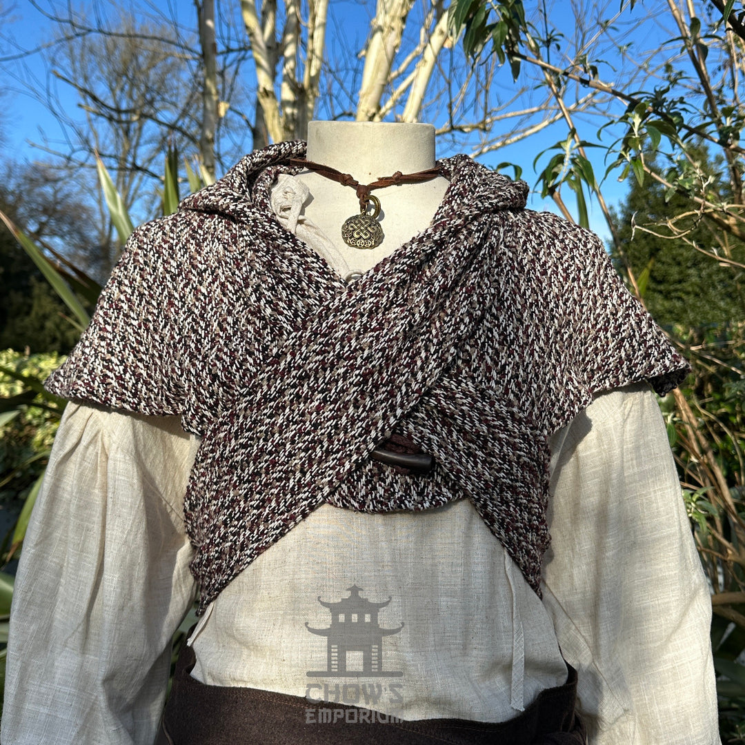 Maroon, Beige & Black Wool Wrap Around Hood