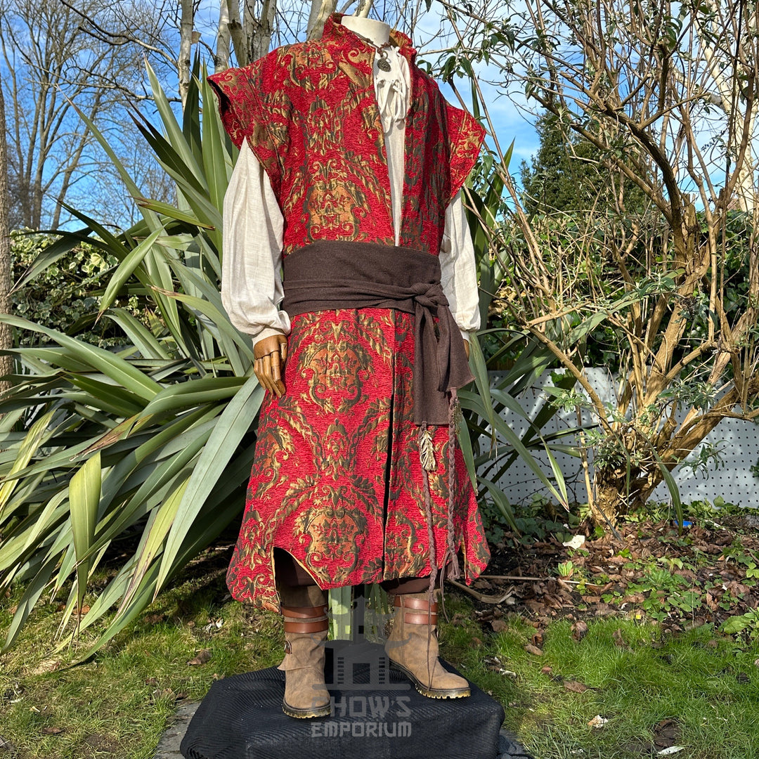 Gilded Crimson Duke Set, 5 pieces (Waistcoat, Shirt, Trousers, Sash, Necklace)