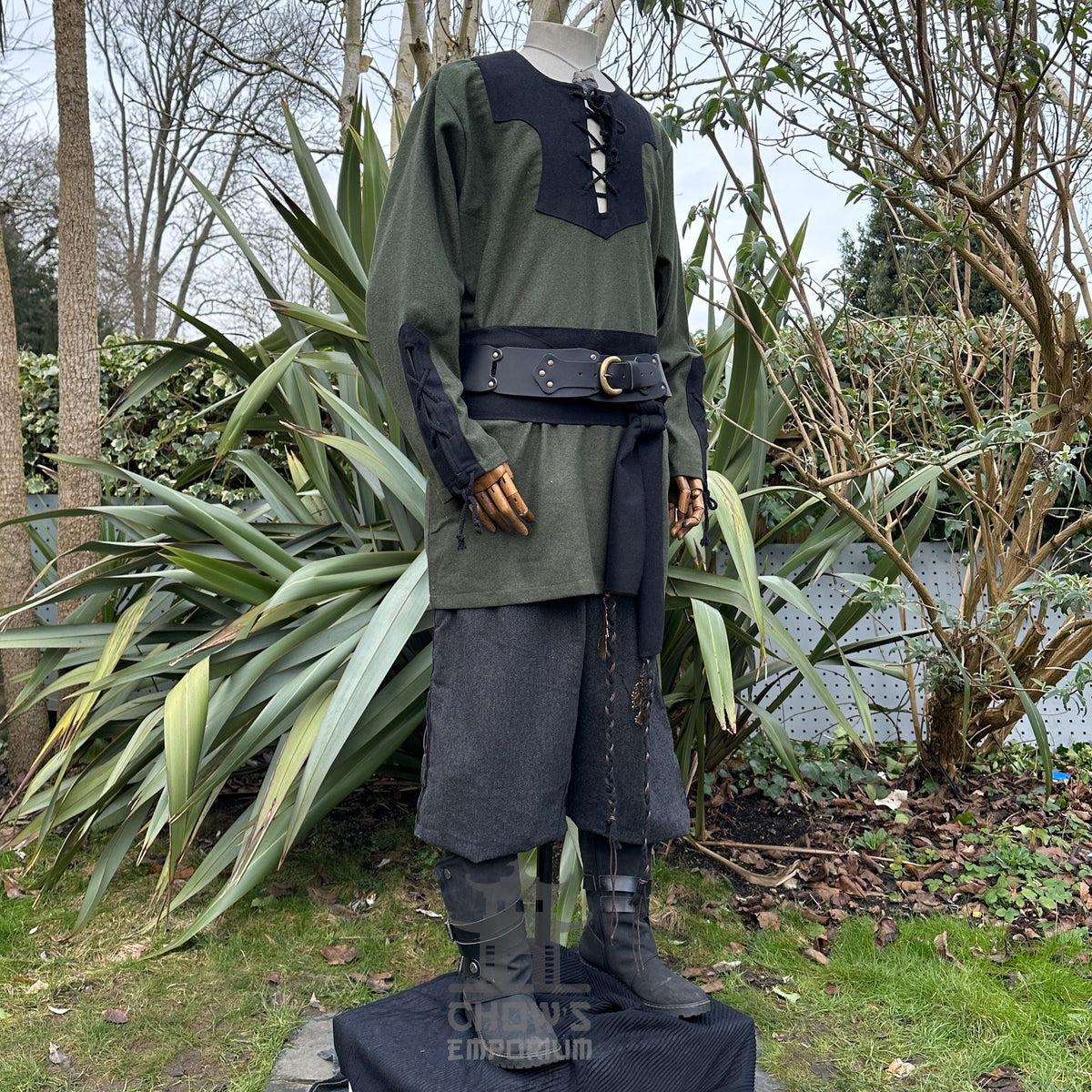 unisex green black wool Viking shirt for LARP.