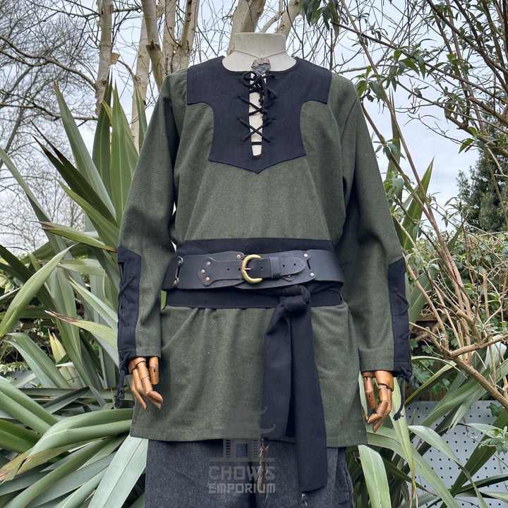 Green & Black Wool Mix Two Tone Viking Shirt