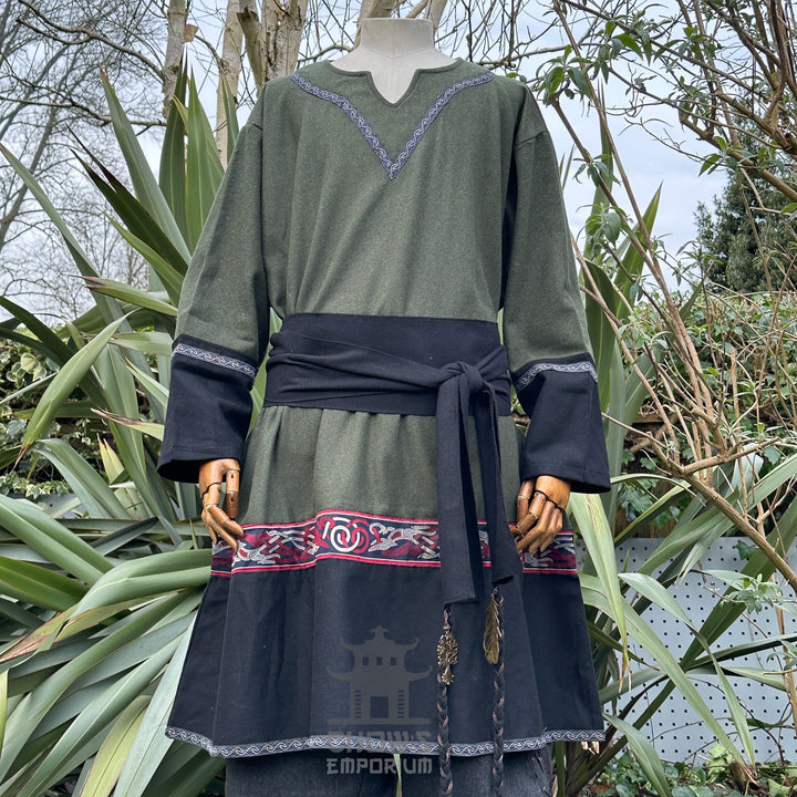 Green & Black Two-Tone Wool Mix Viking Tunic