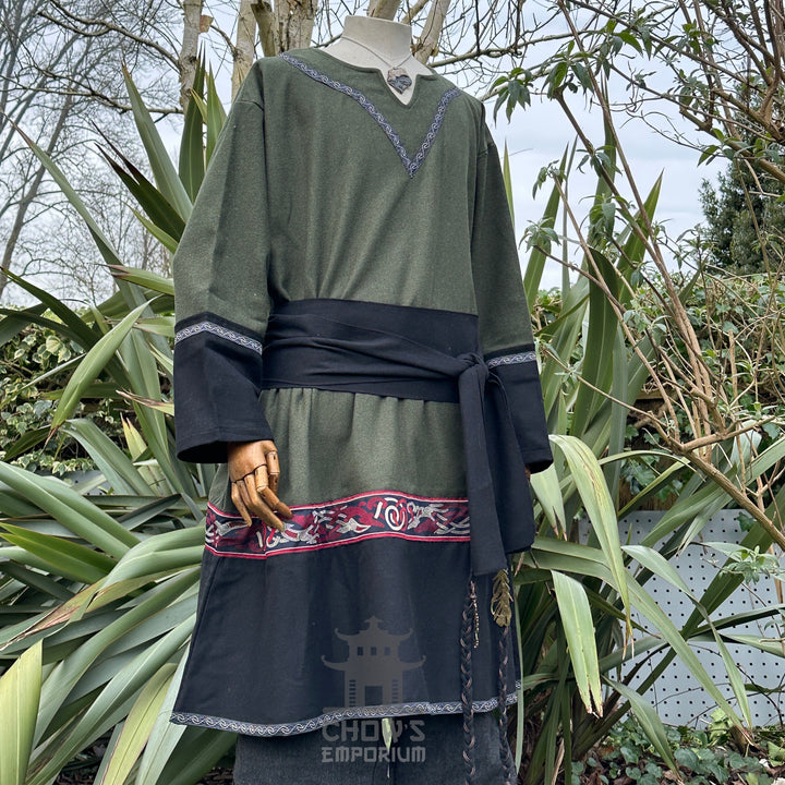 Green & Black Two-Tone Wool Mix Viking Tunic