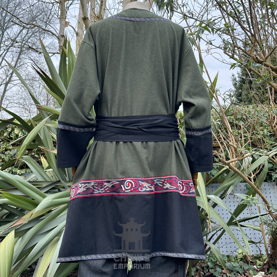 Green & Black Two-Tone Wool Mix Viking Tunic