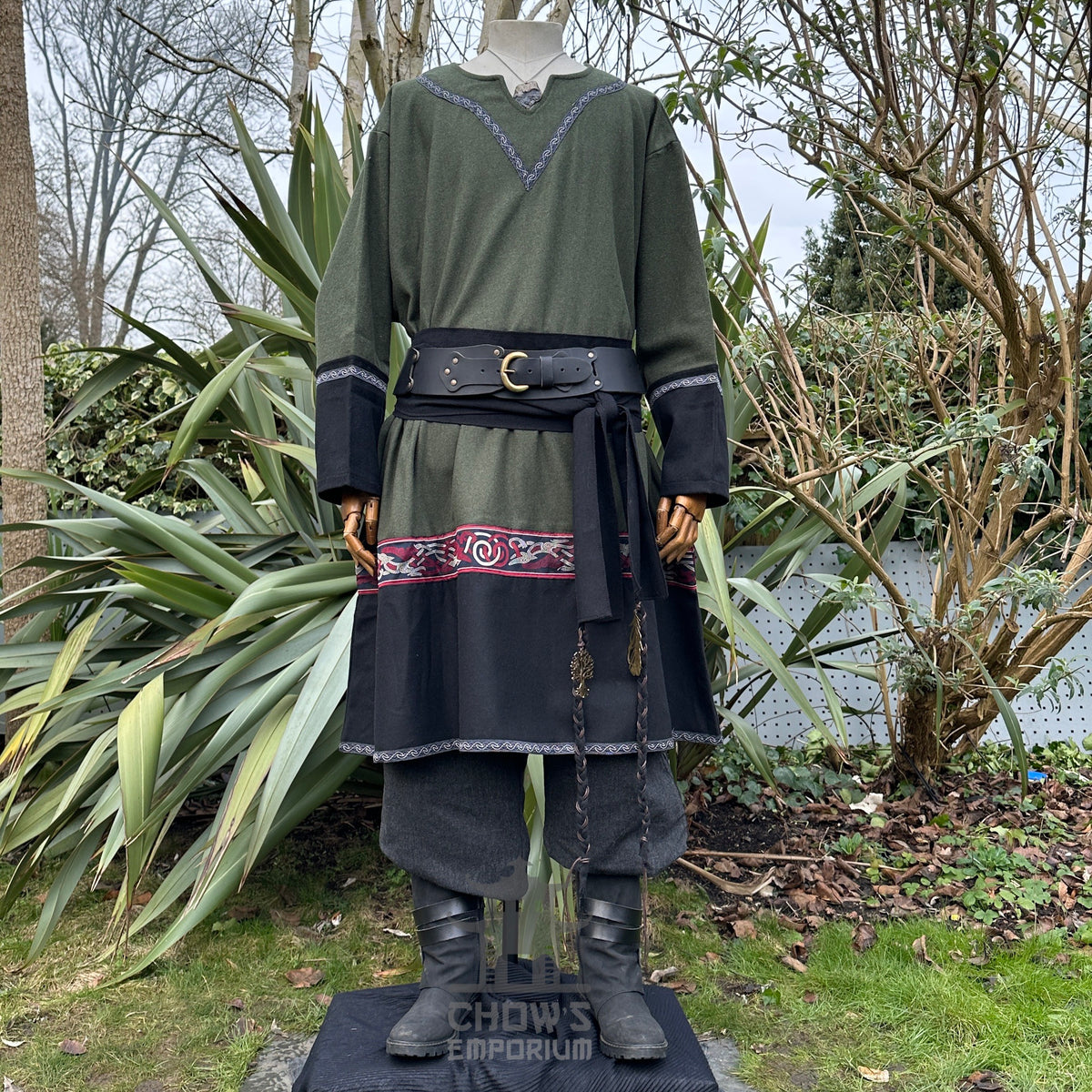 Green and black wool Viking tunic for LARP and medieval events.