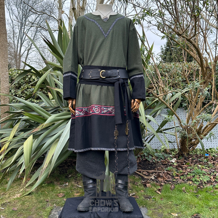 Green & Black Two-Tone Wool Mix Viking Tunic