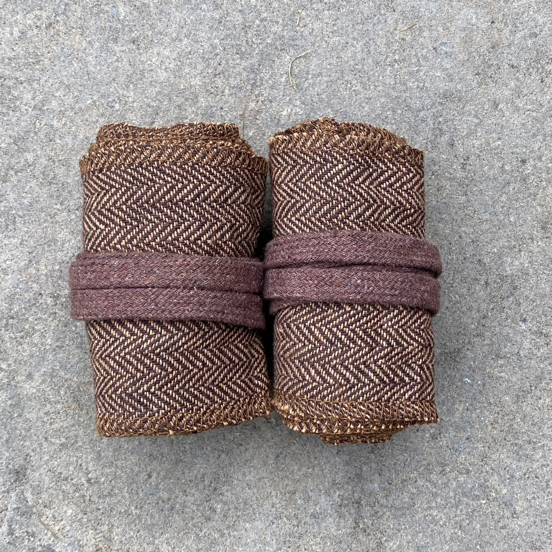 Medieval Wrap Set - 3 Pieces; Arm Wraps, Leg Wraps, Sash - Brown Herringbone Wool - Chows Emporium Ltd