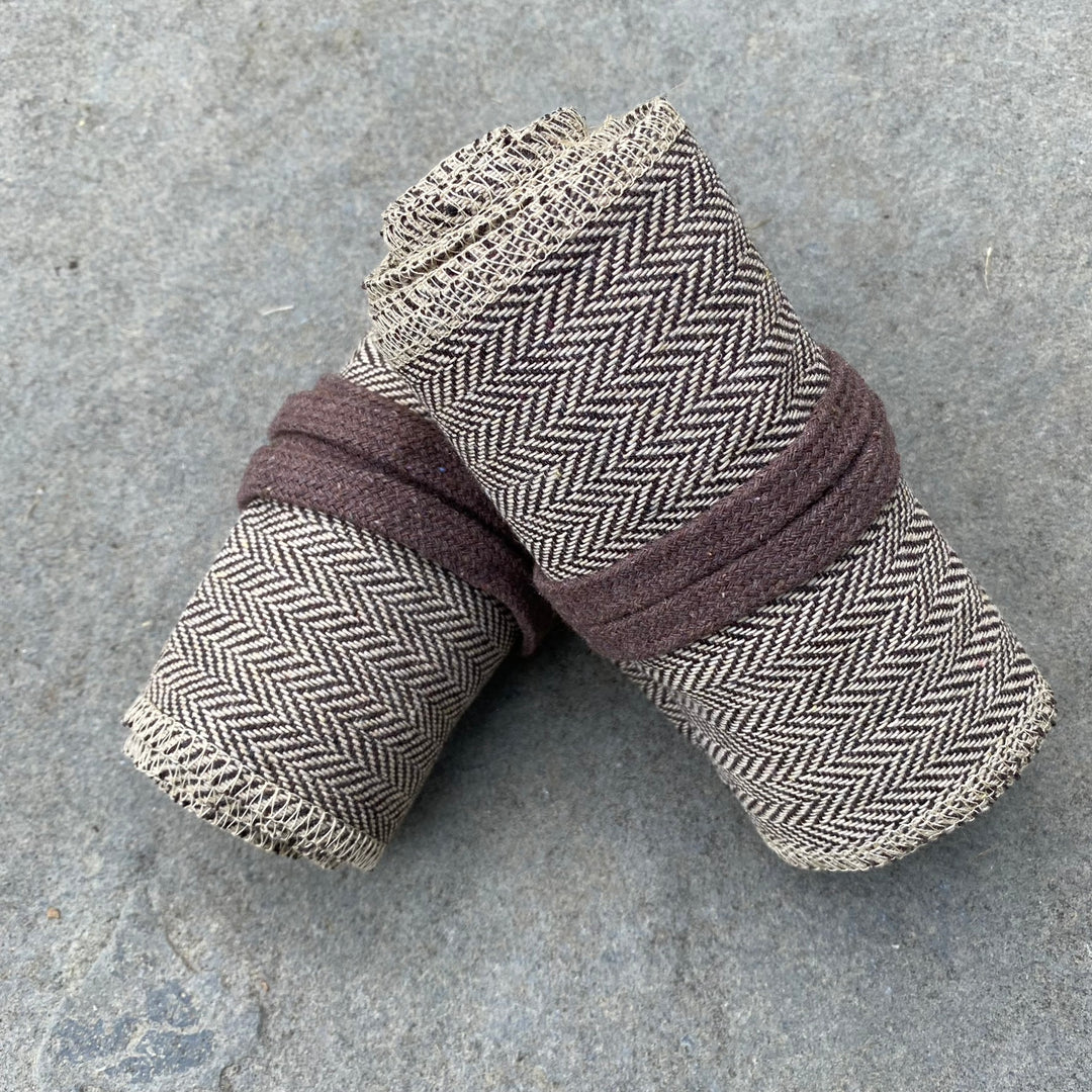 Medieval Wrap Set - 3 Pieces; Arm Wraps, Leg Wraps, Sash - Light Brown Herringbone Wool - Chows Emporium Ltd
