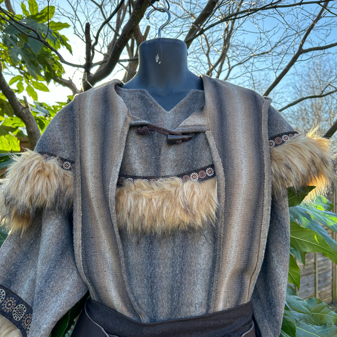 LARP Mohair Basic Outfit - 2 Pieces: Brown & Grey Mohair Tunic and Hood - Chows Emporium Ltd