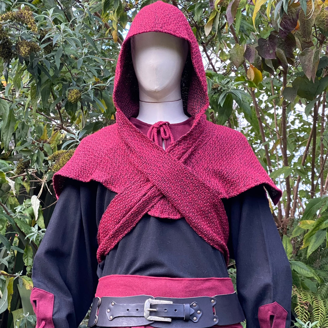 Medieval Wrap-Around Hood - Red - Wool Scarf LARP Hood - Chows Emporium Ltd