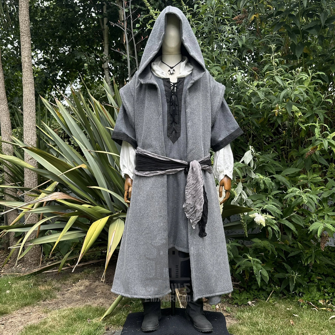 The Ashen Huntsman LARP Outfit - 4+ pieces (Robe, Waistcoat, Vambraces, Sash)