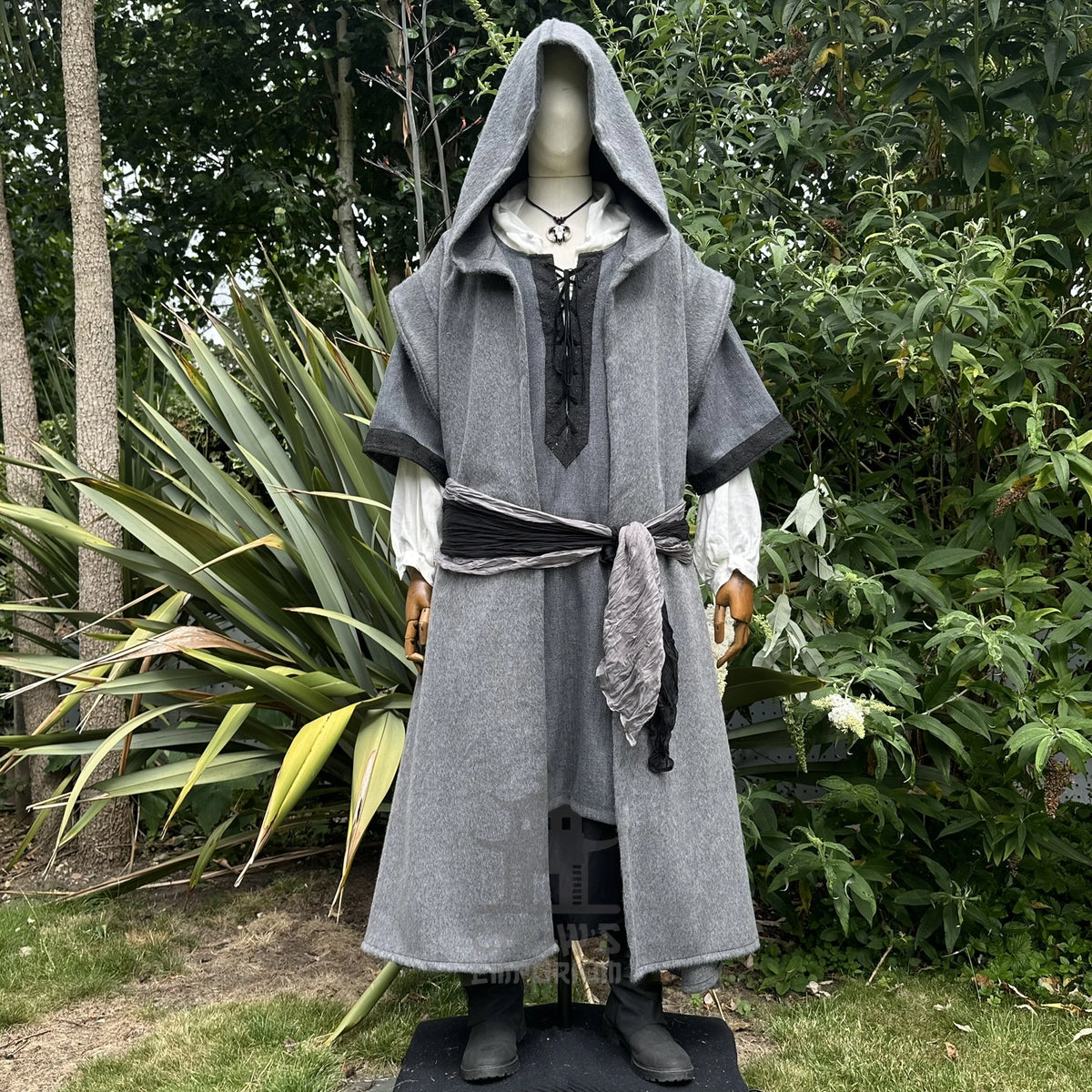 The Ashen Huntsman LARP Outfit - 4+ pieces (Robe, Waistcoat, Vambraces, Sash)