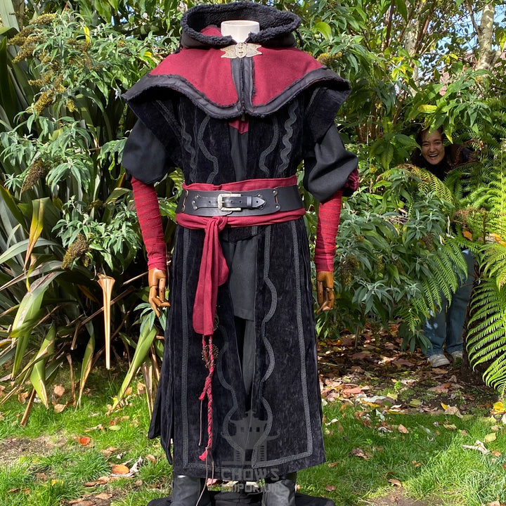 Panelled Wizard Waistcoat in Black Suede Effect